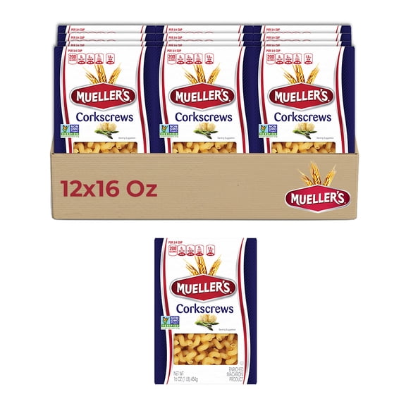 Mueller's Classic Cavatappi Pasta (12-Pack, 16 oz) Corkscrew pasta holds sauces, cheese & seasonings. Perfect for baked pasta, mac & cheese, and creamy dishes.