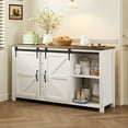 thumbnail image 2 of Aukfa 55.1" Farmhouse Sideboard Buffet TV Cabinet w/Sliding Barn Doors & Power Outlet for Kitchen Dining Room,White, 2 of 8