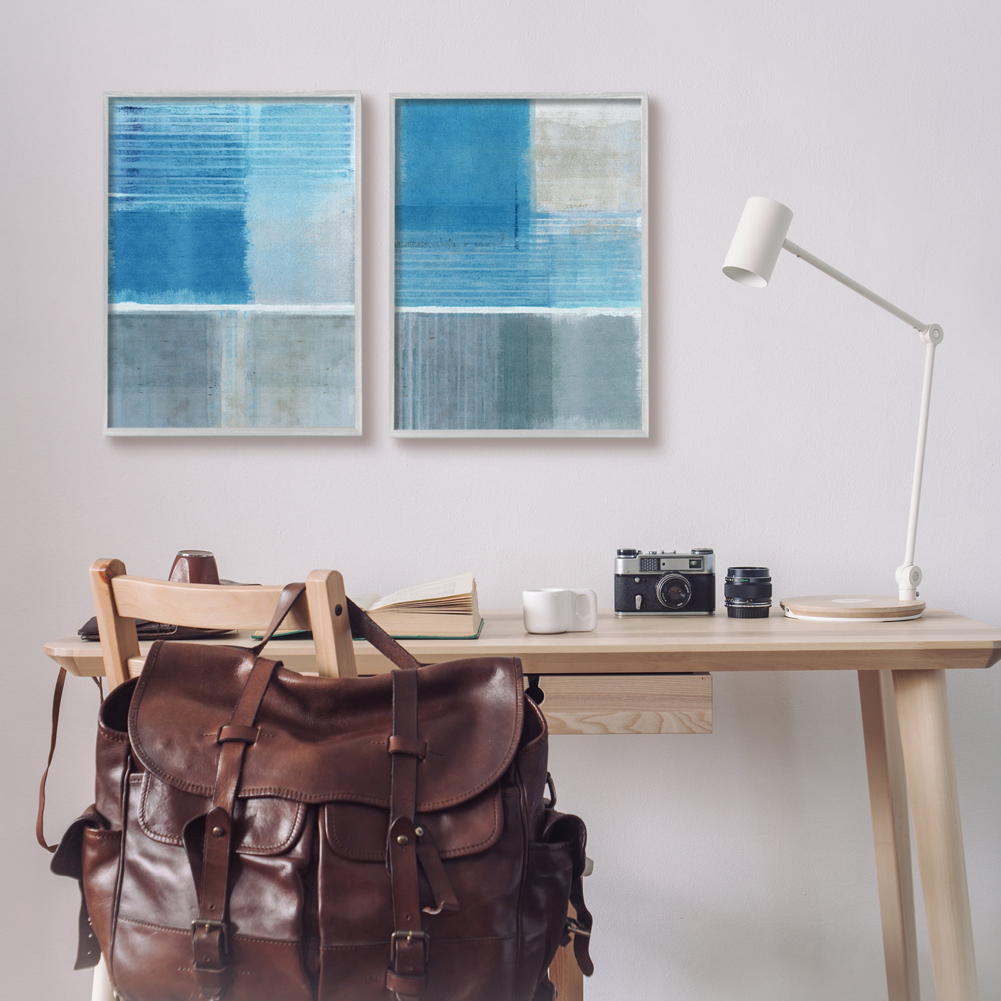 Stupell Industries Blue Rustic Abstraction Abstract Painting Gray Framed Art Print Wall Art, 16 x 20