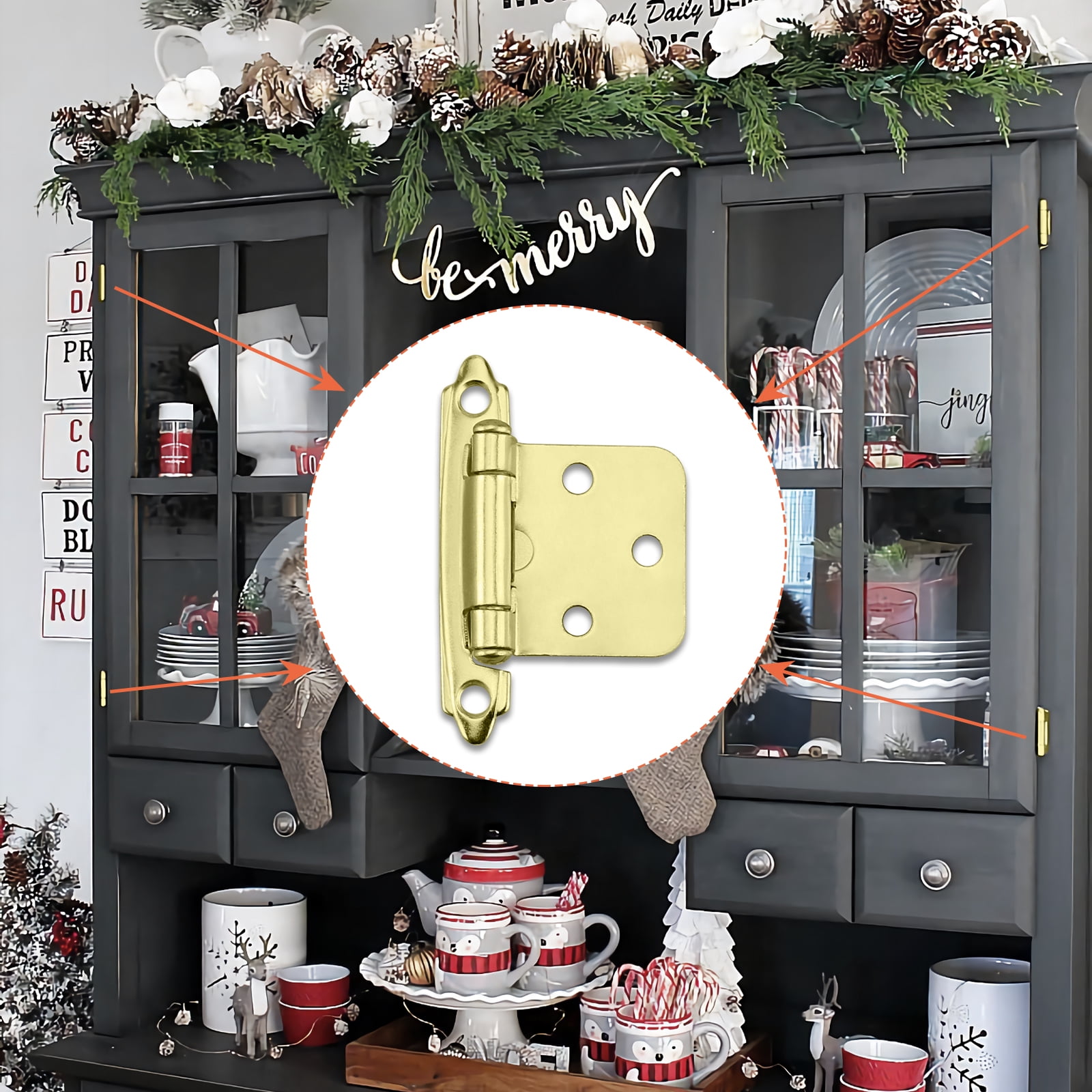 Homdiy 24 Units Overlay Hinges Brushed Brass Flush Mount