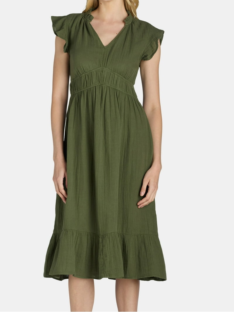 Time and Tru women's Double Cloth Midi Dress - A-line Fit - Walmart.com