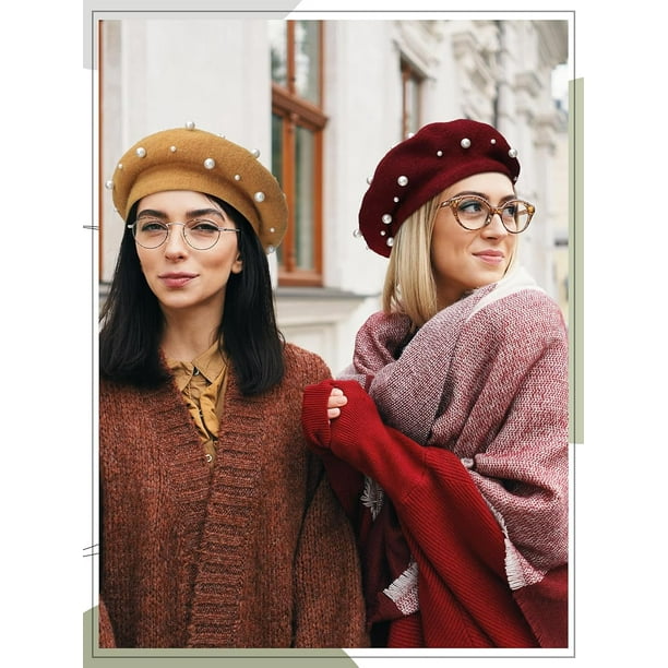 5665 Fashion Pearl Beret Hat For Womens, Wool French Beanie Cap Winter Amazon.com: Retzjorv Vpang Women main image 4