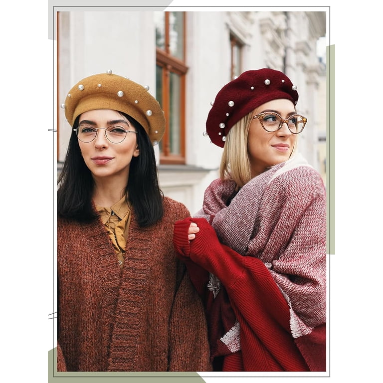 Pearl Beret Hat French Style Beanie Cap Solid Color Winter  display picture 3