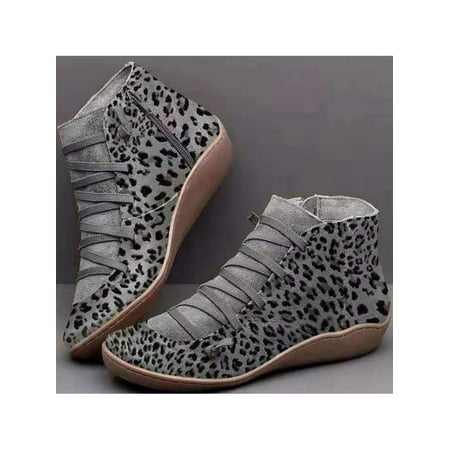 

Fangasis Womens Lace Up Zipper Ankle Boots Flat Arch Support Soft Booties Shoes