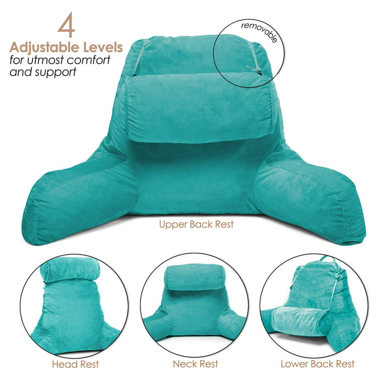 Clara Clark Bed Rest Reading Pillow with Arms and Pockets - Premium  Shredded Memory Foam TV Pillow, Detachable Neck Roll & Lumbar Support  Pillow,