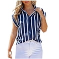 thumbnail image 1 of Chemise Boutonnée pour Femmes Col à Revers Rayé Imprimé Manches Courtes Chemises d'Été Décontractées Dames Travail Sortie Hauts Blouses, 1 of 7