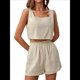 thumbnail image 1 of Conjuntos de Dos Piezas para Mujer, Conjuntos de Salón A Juego, Pantalones Cortos de de Dos Piezas, Tops Cortos, Ropa de Moda, Conjunto de Vacaciones de Verano. Caqui L, 1 of 7