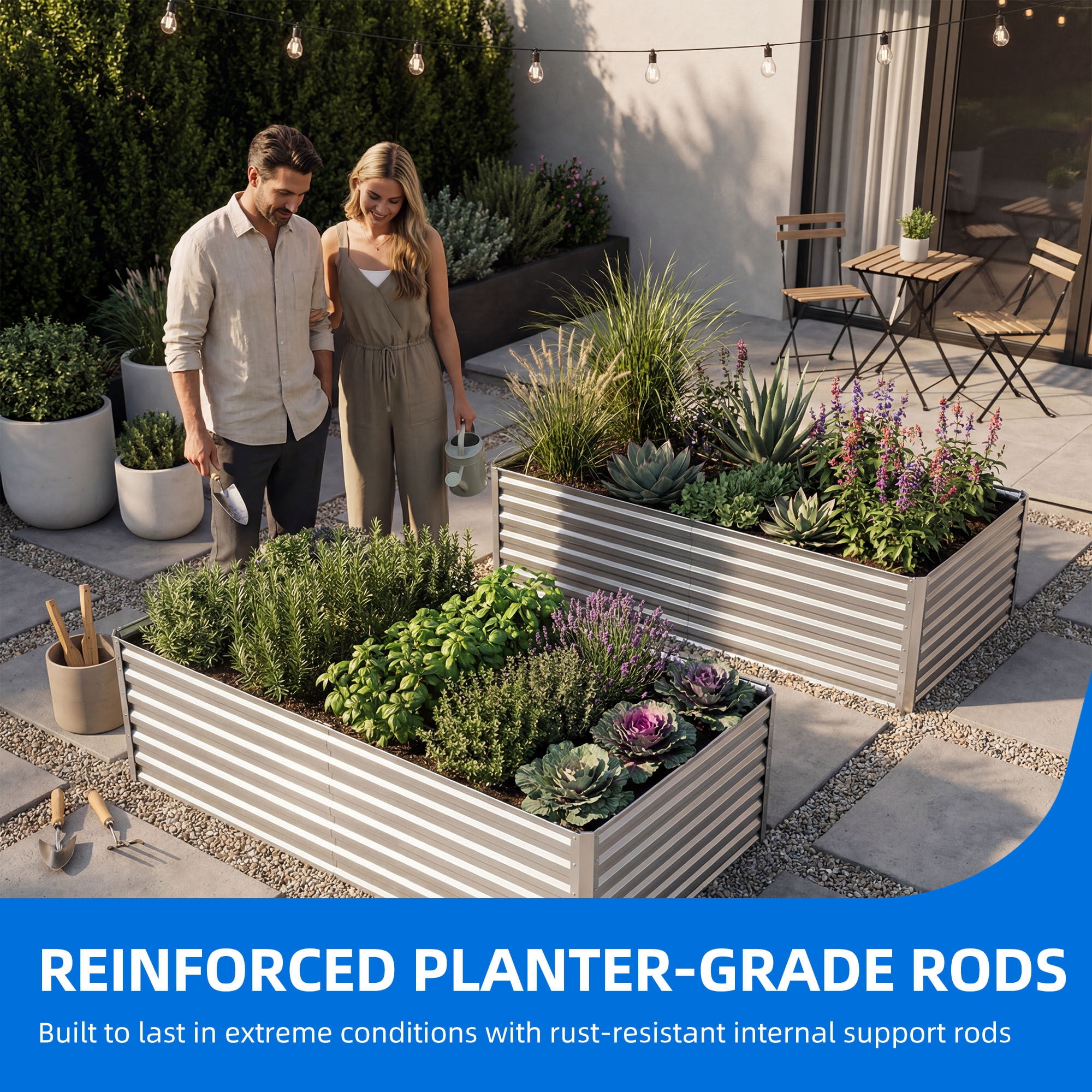 Uforic 6x3x2 ft Galvanized Raised Garden Bed Kit, Silver Metal Planter Box with Gloves, Ground Nails & Support Rod, Outdoor Above Ground Planter for Vegetables, Flowers, Plants