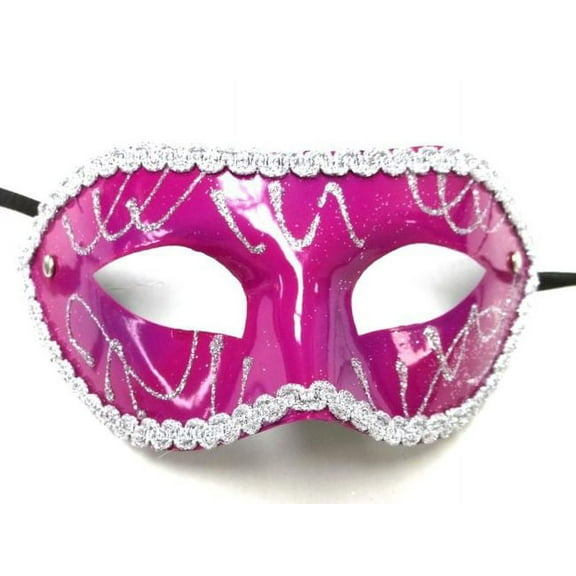 Wide Dark Pink Silver Mardi Gras Masquerade Party Value Mask