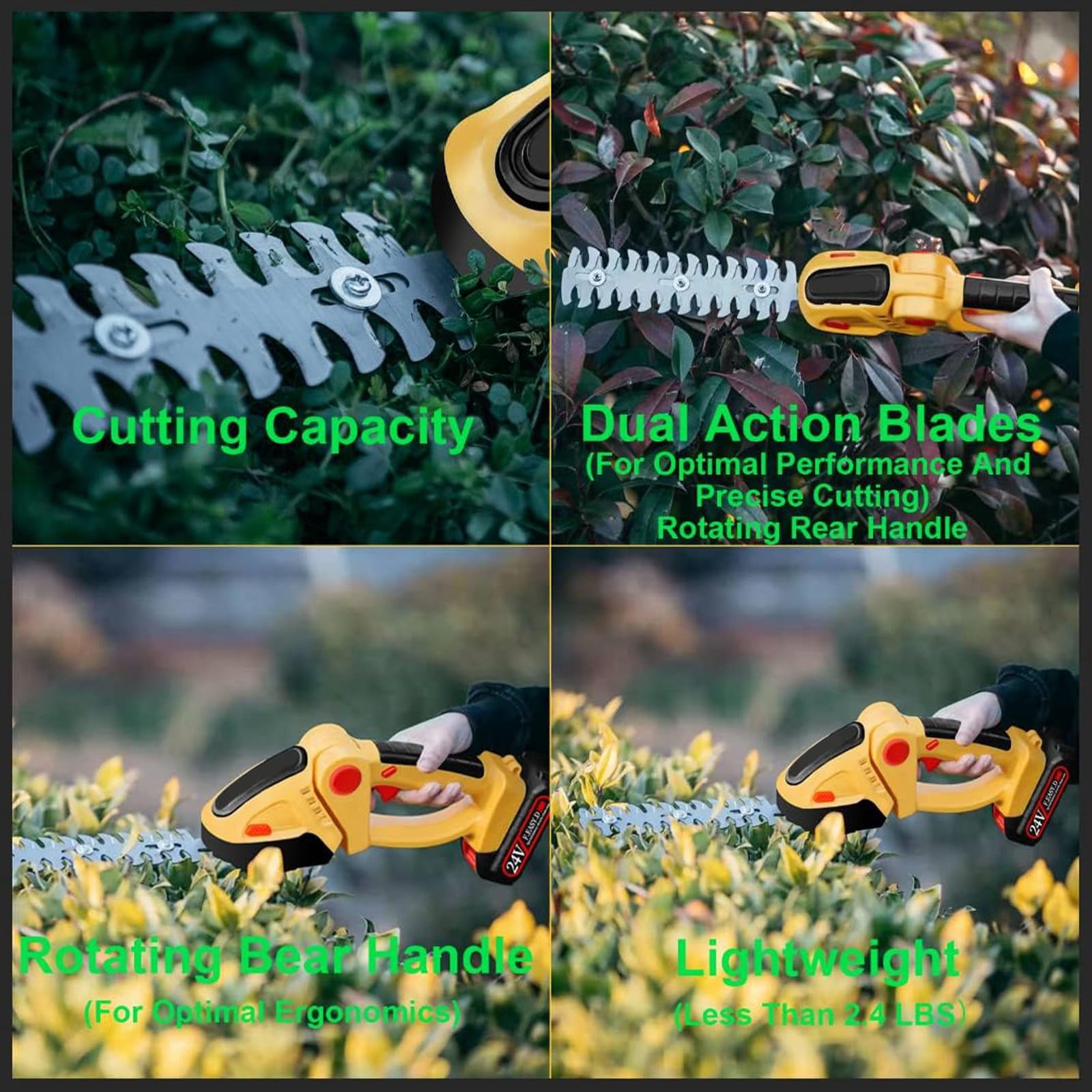 Cordless Hedge Trimmer, 2 in 1 Handheld Electric Grass Trimmer, 2x24V Li-Ion Batteries and Charger for Shrubs Garden Lawn and Trimming