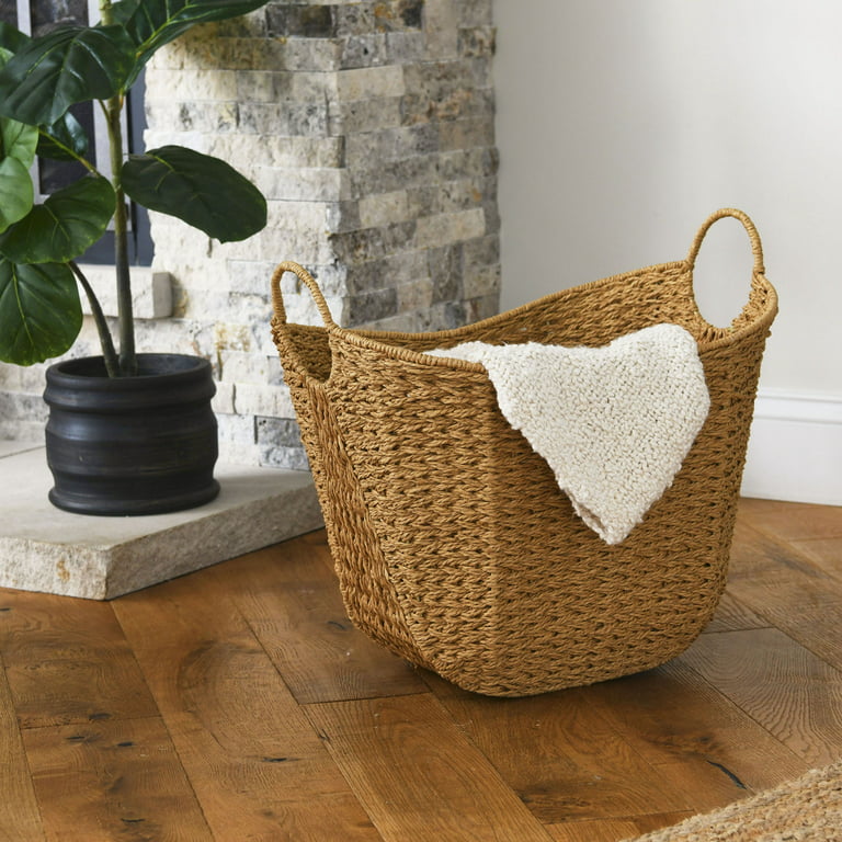 Household Essentials Paper Rope Basket with Handle - Natural