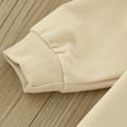 thumbnail image 6 of LIIPEE Girls Boys Bodysuit Ruffled Long Sleeve Round Neck Letter Printed Pullover Hoodless Sweatshirt Bodysuits Girl Trendy Birthday One-Pieces,Beige,12-18 Months, 6 of 7