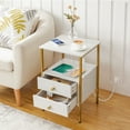 thumbnail image 5 of HOOBRO Nightstand with Outlets and USB Ports Coffee Table with Drawers Sofa Table Living Room Bedroom White and Gold DW43UBZ01, 5 of 10