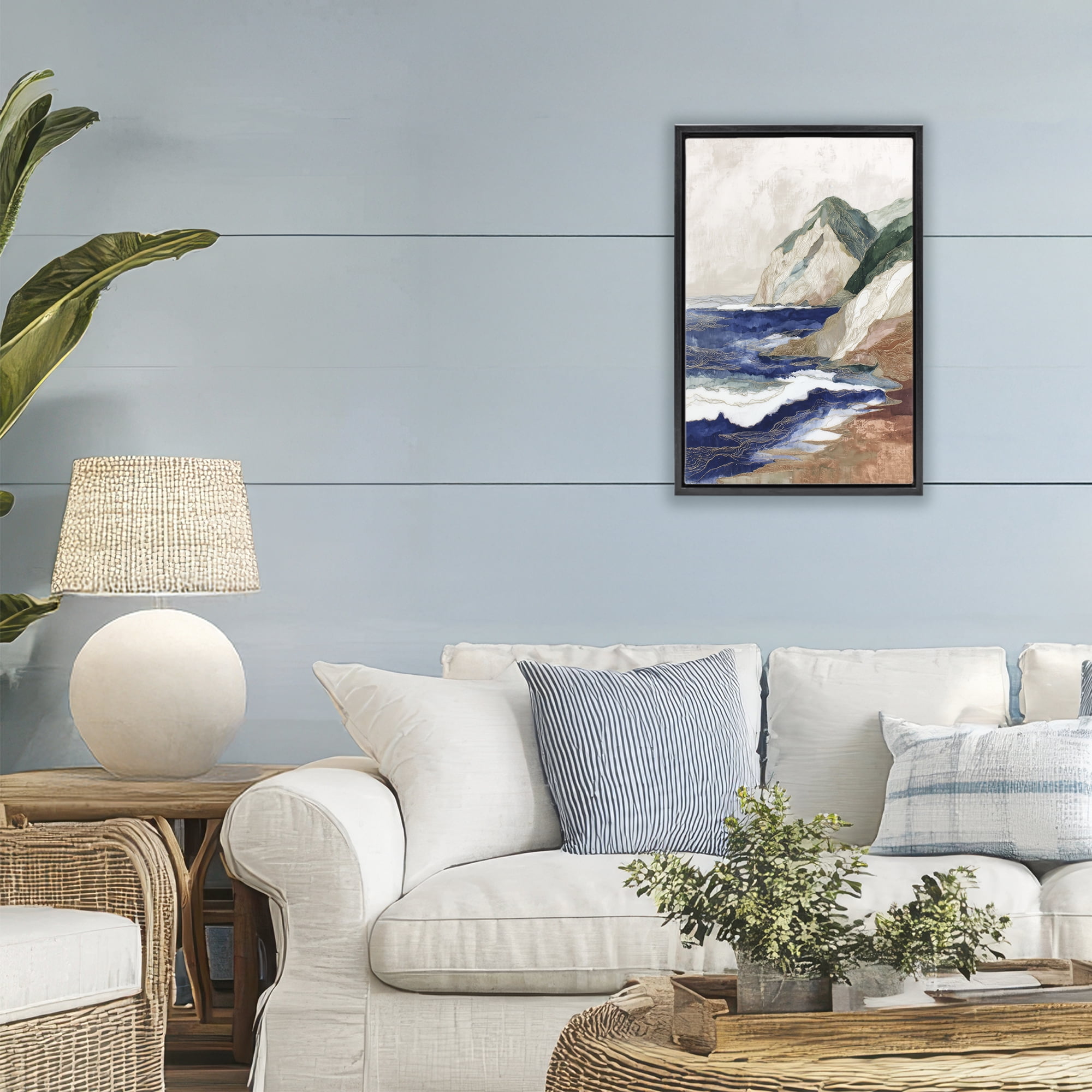 Stupell Industries Cliff Next To The Sea Black Framed Floater Canvas Wall Art, design by Chromatic Storm Studio
