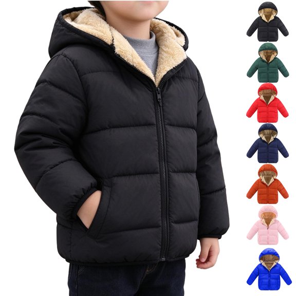 Feancey Toddler Boys Fleece Jacket Baby Girls Winter Sherpa Lined Hooded Coats Kids Windproof Warm Down Coat Solid Casual Puffer Jackets Black 3 Years