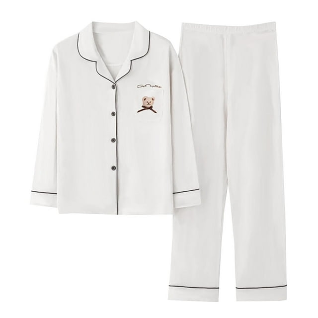 Pyjama Femme Automne et Hiver Manches Longues Col à Revers Gilet Ensemble Pantalon Grande Taille Tenue d'Intérieur