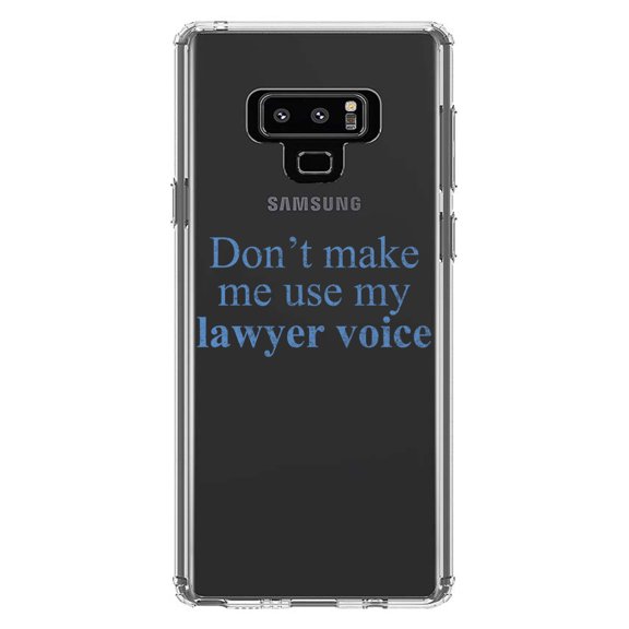 DistinctInk Clear Shockproof Hybrid Case for Samsung Galaxy Note 9 - TPU Bumper Acrylic Back Tempered Glass Screen Protector - Don't Make Me Use My Lawyer Voice