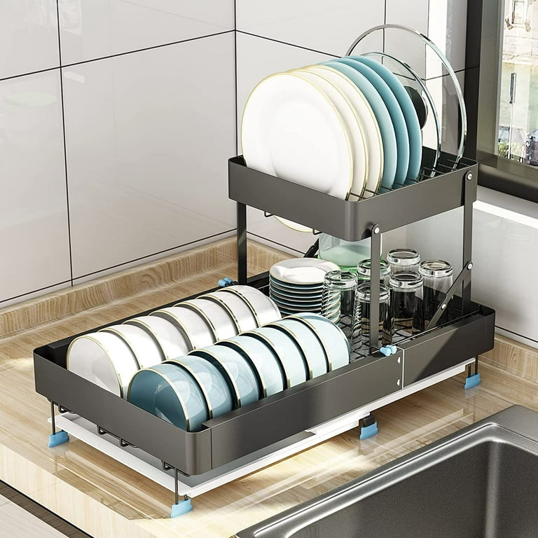 BMTBUY Dish Drying Rack for Kitchen Counter, 2 Layer Dish Drainers