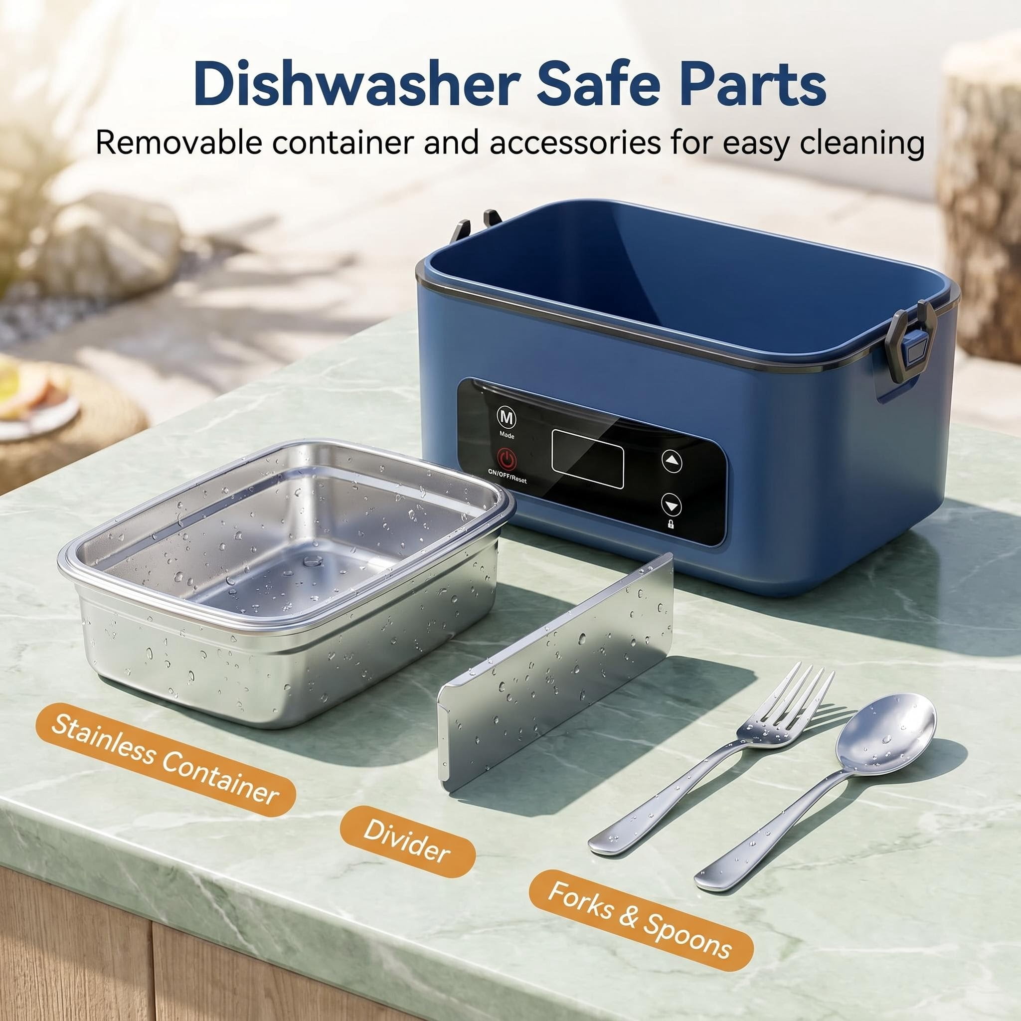 Cordless Electric Lunch Box, 5.1 Cups Heated Lunch Box Battery Powered with Automatic Scheduled Heating for Office, Picnic, Car & Outdoor Use