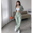 thumbnail image 4 of Conjunto de dos piezas de traje corto de mujer, traje de calle con cintura corta expuesta y pantalón de traje drapeado de cintura alta, 4 of 6