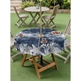thumbnail image 4 of Outdoor Tablecloth with Umbrella Hole for Patio/Picnic/Party/Camping, Nautical Coastal Waterproof Table Cloth Round Cover Washable, Vintage Ocean Coral Starfish Shells Navy Blue (Dia 60"), 4 of 9
