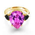 thumbnail image 2 of Gem Stone King 11.42 Ct Pink Created Sapphire Black Onyx 18K Yellow Gold Plated Silver Ring (Size 8), 2 of 5