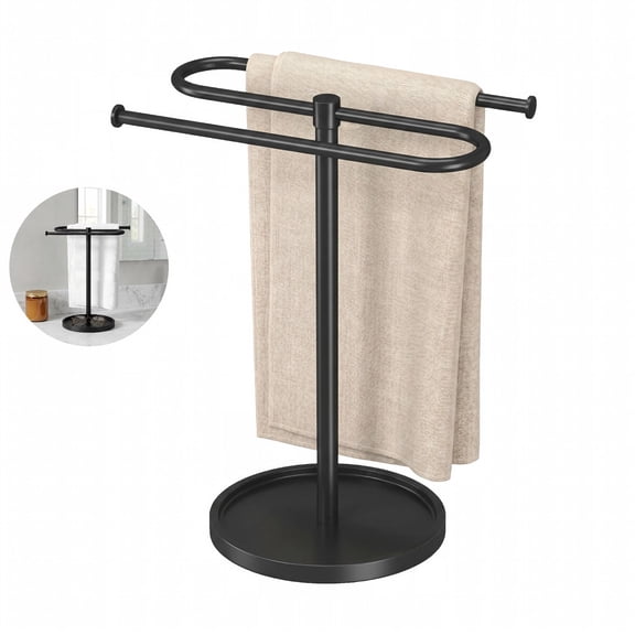 Towel Holder Stand, Stainless Steel Hand Towel Holder Rack for Bathroom Countertop, S-Shape Free Standing Towel Bar Holds 2 Towels for Kitchen Countertop, Black