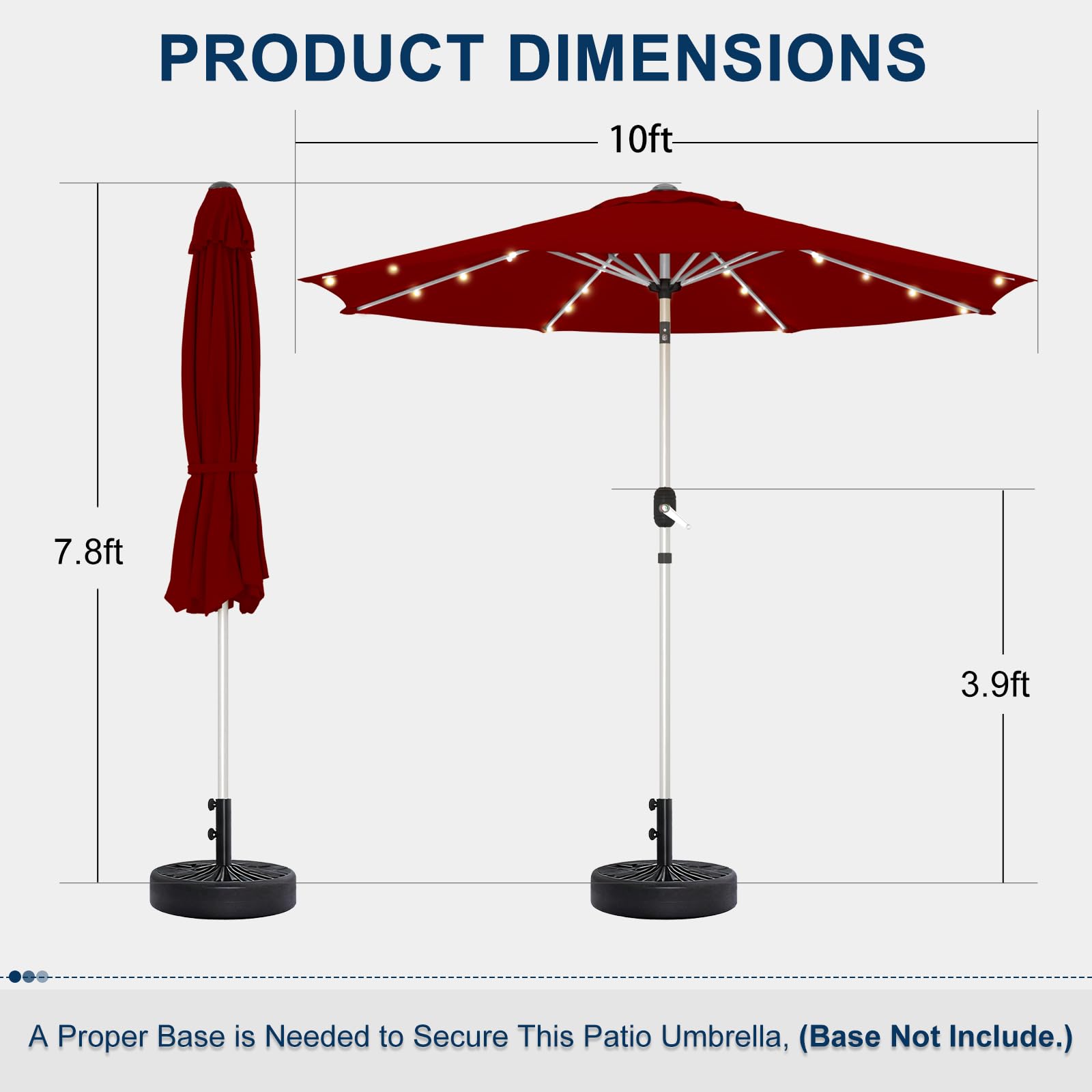 UPHYB 10FT 40 Solar Lighted Patio Umbrella, Fade-Resistant Outdoor Market Table Umbrella with Push Button Tilt Function, 8 Sturdy All-Aluminum Ribs for Gardens, Decks, Backyards & Pools (Burgundy)
