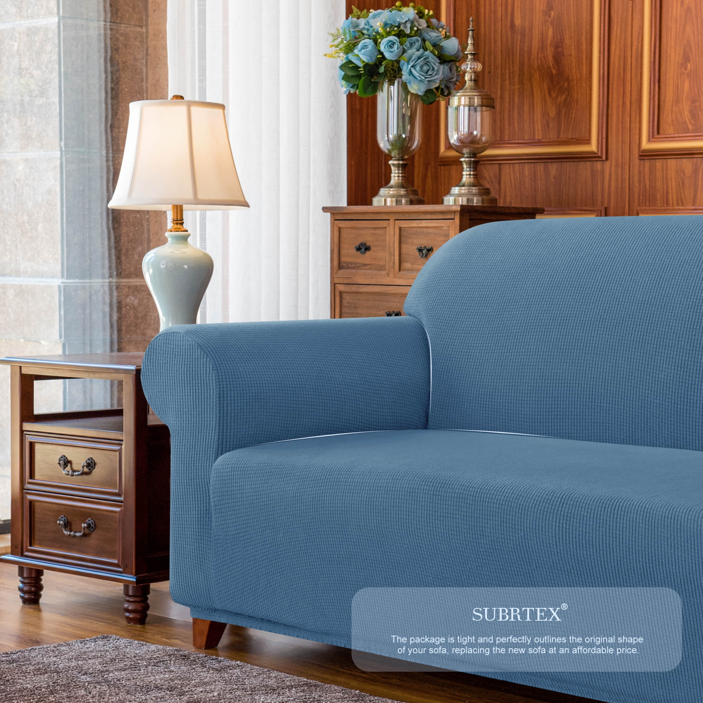 Subrtex Texture Jacquard and Polyester Sofa Slipcover, Denim Blue