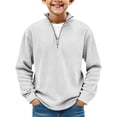 thumbnail image 2 of Boys Quarter Zip Pullover, Hoodless Sporty Sweatshirt with Ribbed Cuffs, Solid Color Long Sleeve Top for Kids, Youth Athletic Casual Wear White 150, 2 of 6