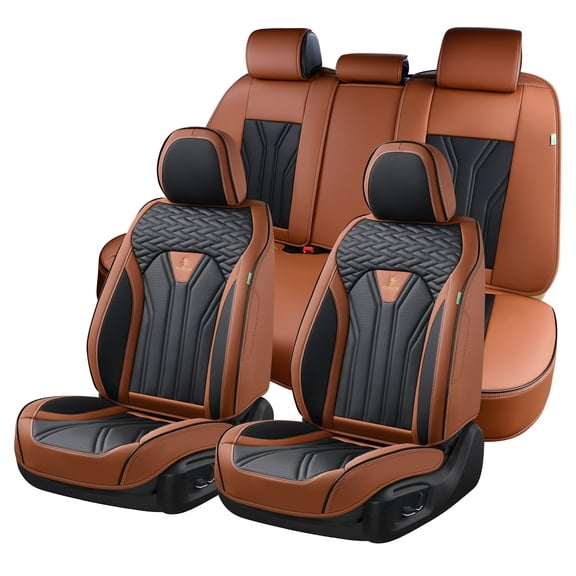 FLORICH Leather Car Seat Covers Full Set for Cars, SUVs & Trucks, Brown Black Front & Rear Automotive Seat Covers, Universal Fit for Toyota Honda Ford Jeep