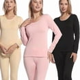thumbnail image 4 of Thermal Underwear Set Women Autumn Winter Warm Underwear Suit O-neck Shirt+ Long Pants Solid Color Slim Ladies Clothes, 4 of 5