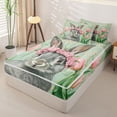 thumbnail image 2 of Homewish Pink Tulip Floral Zipper Full Size Comforter Sets with Fitted Sheet and 2 Pillowcases,Cute Kawaii Bunny Easter Rabbit Zipper Bedding Set For Kids,Reversible,4-Piece, 2 of 7