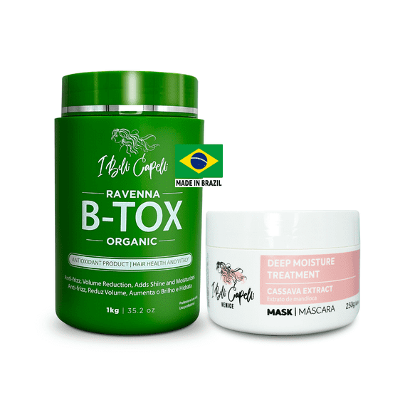 Kit I Belli Capelli Ravenna B-tox Organic 1Kg/35.2 oz and Venice Cassava Extract Mask 250g/8.81 oz Complete Treatment