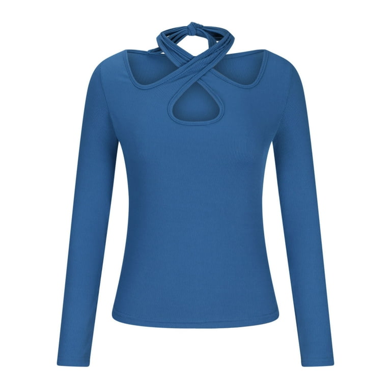 HAPIMO Women's Keyhole Neck Shirts Fall Slim Basic Ribbed Tops