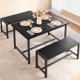 thumbnail image 1 of Compact negra 3-piece dining set perfect para 4 includes 2 benches de esquina protectors & h-frame-ideal para para small spaces & apartments, 1 of 7