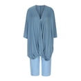 thumbnail image 4 of Elainilye Fashion Women'S Pajama Sets Solid V-neck Long Sleeve Pullover Shirt Tops And Pants Set Loungewear Set,Blue, 4 of 8