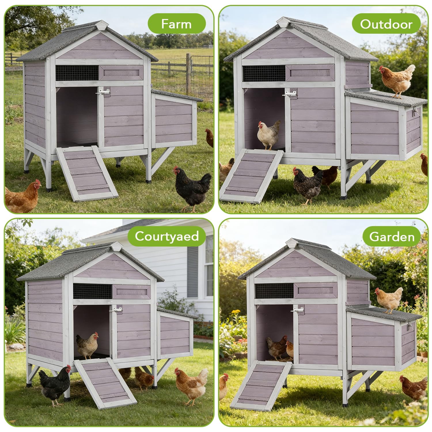 Aivituvin Chicken Coop for 2 Chickens Outdoor, Small Wooden Chicken House with Expandable Run, Nesting Box & Pull-Out Tray, Backyard Poultry Coop for Hens Ducks Quail