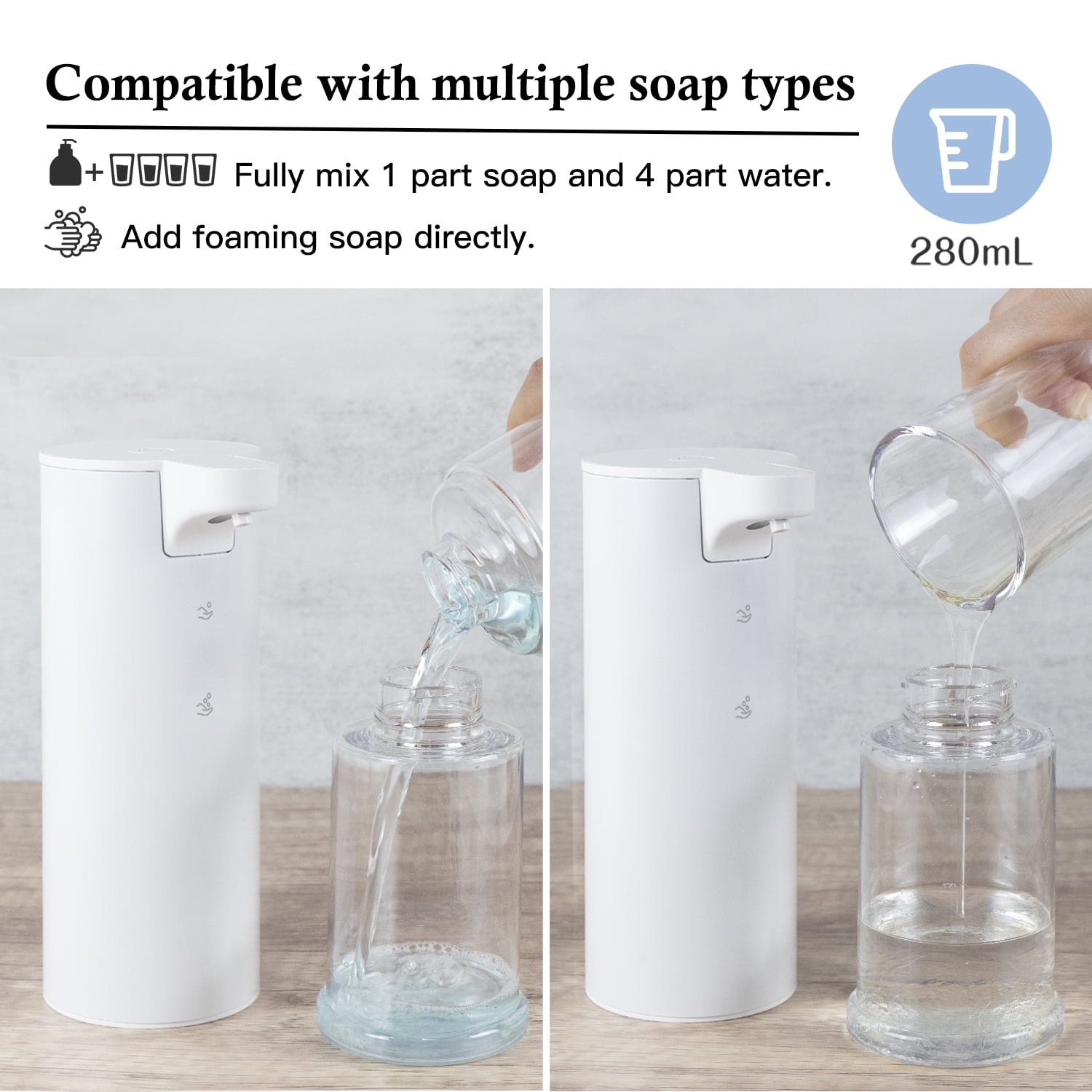 Automatic Foaming Soap Dispenser: Rechargeable Touchless Soap Dispenser Stainless Steel Foam Soap Dispenser for Bathroom Hand Soap Pump for Kitchen Xmas Gift, 9oz, White