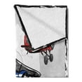 thumbnail image 2 of Going Away Party Soft Flannel Fleece Blanket, Retro Airplane Poster Inspired Bon Voyage Lets Travel Fly Vintage Print, Cozy Plush for Indoor and Outdoor Use, 50" x 60", Blue Red Grey, by Ambesonne, 2 of 5