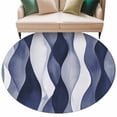 thumbnail image 2 of 6Ft Round Rug, Navy Blue Non-Skid Rubber Backing Large Area Rugs - Living Room Bedroom Home Office, Modern Moire Abstract Ripple Geometric Indoor Floor Mat Carpets Washable Rug, 2 of 9