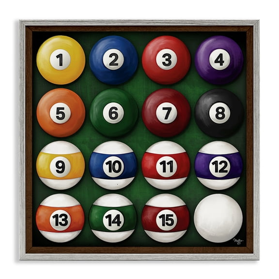 Stupell Industries Eclectic Traditional Billiards Balls Gray Framed Giclee Art, 12 x 12, by Mollie B.