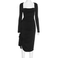 thumbnail image 5 of Black Long-Sleeve Draped Midi Dress (S, Black), 5 of 6