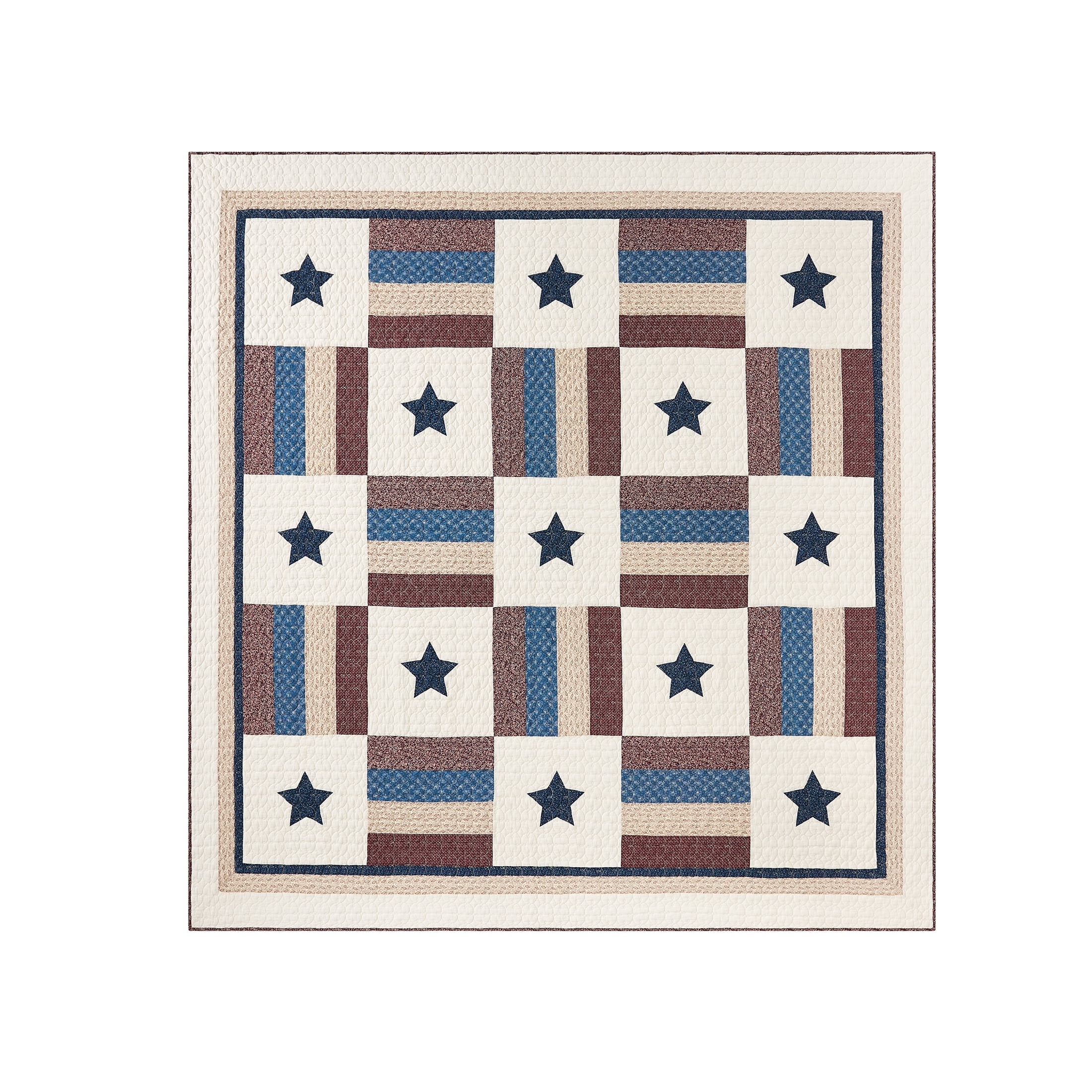Country Home Queen Quilt Set, 100% Cotton & Reversible, Americana Stars Patchwork, 3-Piece