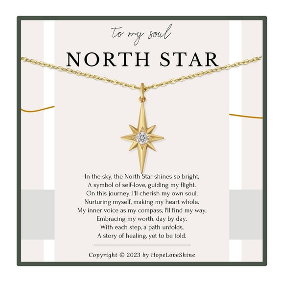 HOPE LOVE SHINE North Star Necklace – Self Love Gift for Women, Gold Healing Jewelry for Personal Growth