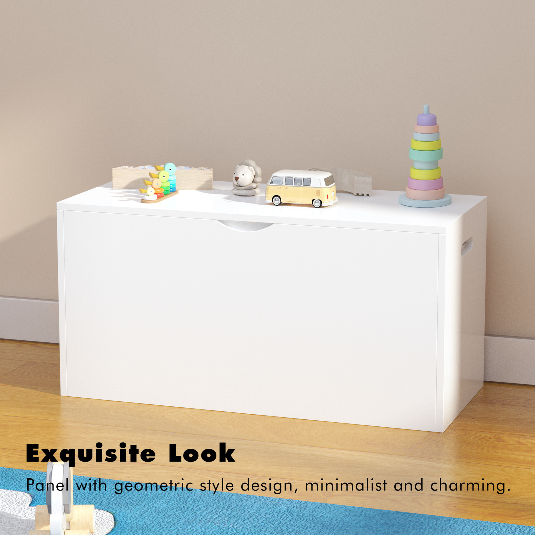 Noble House Kids Toy Storage Organizer with Rolling Drawer, Modern Wooden Toy Chest with Wheels for Playroom, White