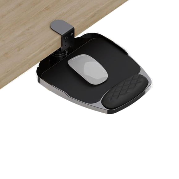 SKYZONAL Clamp-on Mouse Tray Under Desk Adjustable Clamp Rotating Wrist Mouse Extended Holder for Desks Computer Platform Tray Padding Arm Rest Pad B