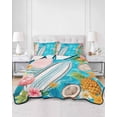 thumbnail image 2 of Quilts Twin-XL Size Bedding Set, Coastal Beach Lightweight Quilted Comforter, Summer Tropical Plants Ocean Sea Waves Blue Soft Bedspread Coverlet with Pillow Covers for All Season, 68" x 98", 2 of 7