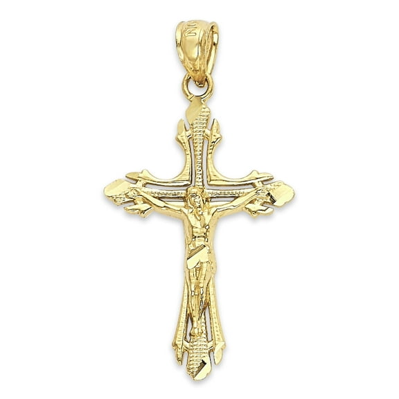 Golden Fire Solid 10k Gold Crucifix Pendant - Christian Jewelry for Men and Women