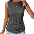 thumbnail image 2 of ZQGJB Plus Size Womens Ruched Tank Tops Loose Fit Crewneck Sleeveless Tops Dressy Casual Solid Color Basic Summer T-Shirts for Women 2024 Dark Gray XL, 2 of 8